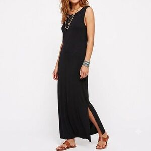 90s Y2K EVAN-PICONE Vintage Black Maxi Dress XL Rayon Sleeveless Minimalist Slit